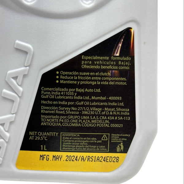 Aceite de Motor Bajaj Sintético 10W50 1 litro 4 tiempos