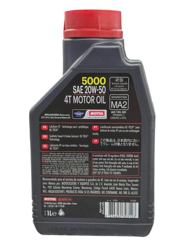 Aceite de Motor Motul 20W50 Semisintetico 5000 4 Tiempos-Mundimotos
