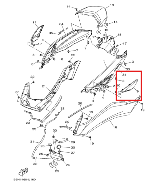 Tapa Lateral Trasera Izquierda (Pequeña) N-MAX CONNECTED 155 Yamaha Original - Mundimotos