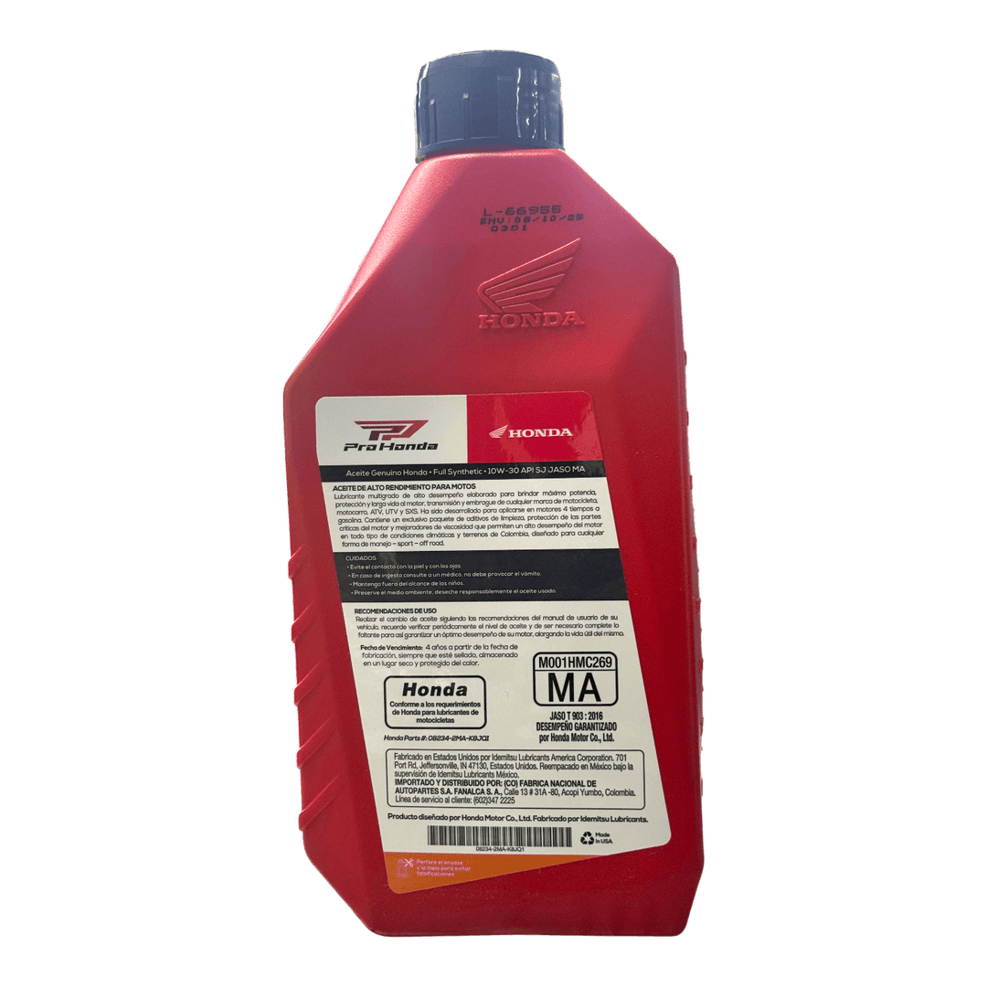 Aceite de Motor Pro Honda 10W30 Sintético 4 Tiempos