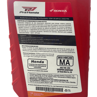 Aceite de Motor Pro Honda 10W30 Sintético 4 Tiempos
