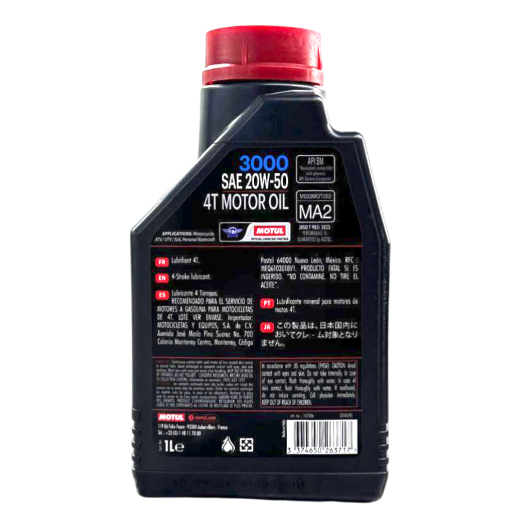 Aceite de Motor Motul 20W50 Mineral 3000 4 Tiempos - Mundimotos