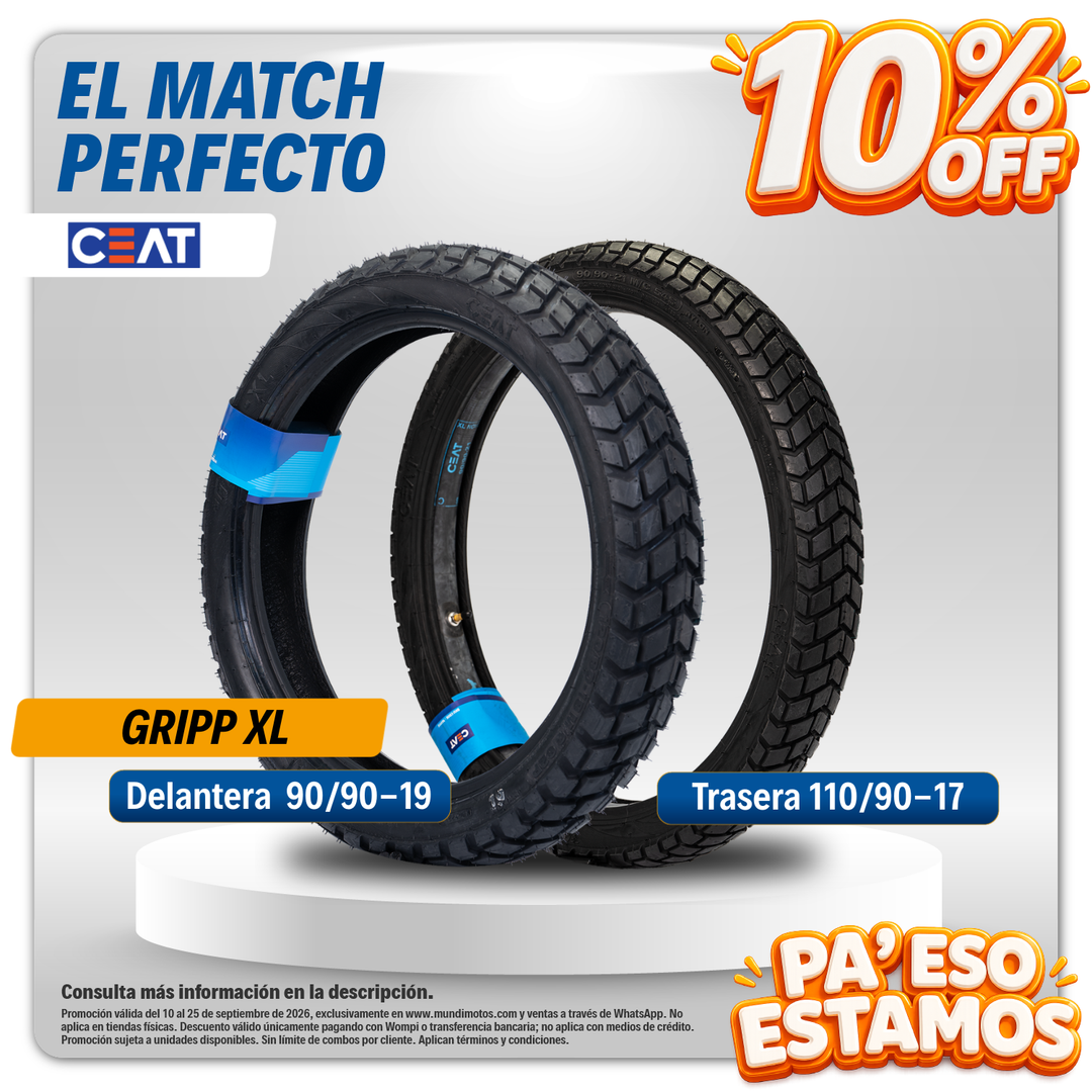 Combo de Llantas CEAT | 110/90-17 y 090/90-19 Gripp XL