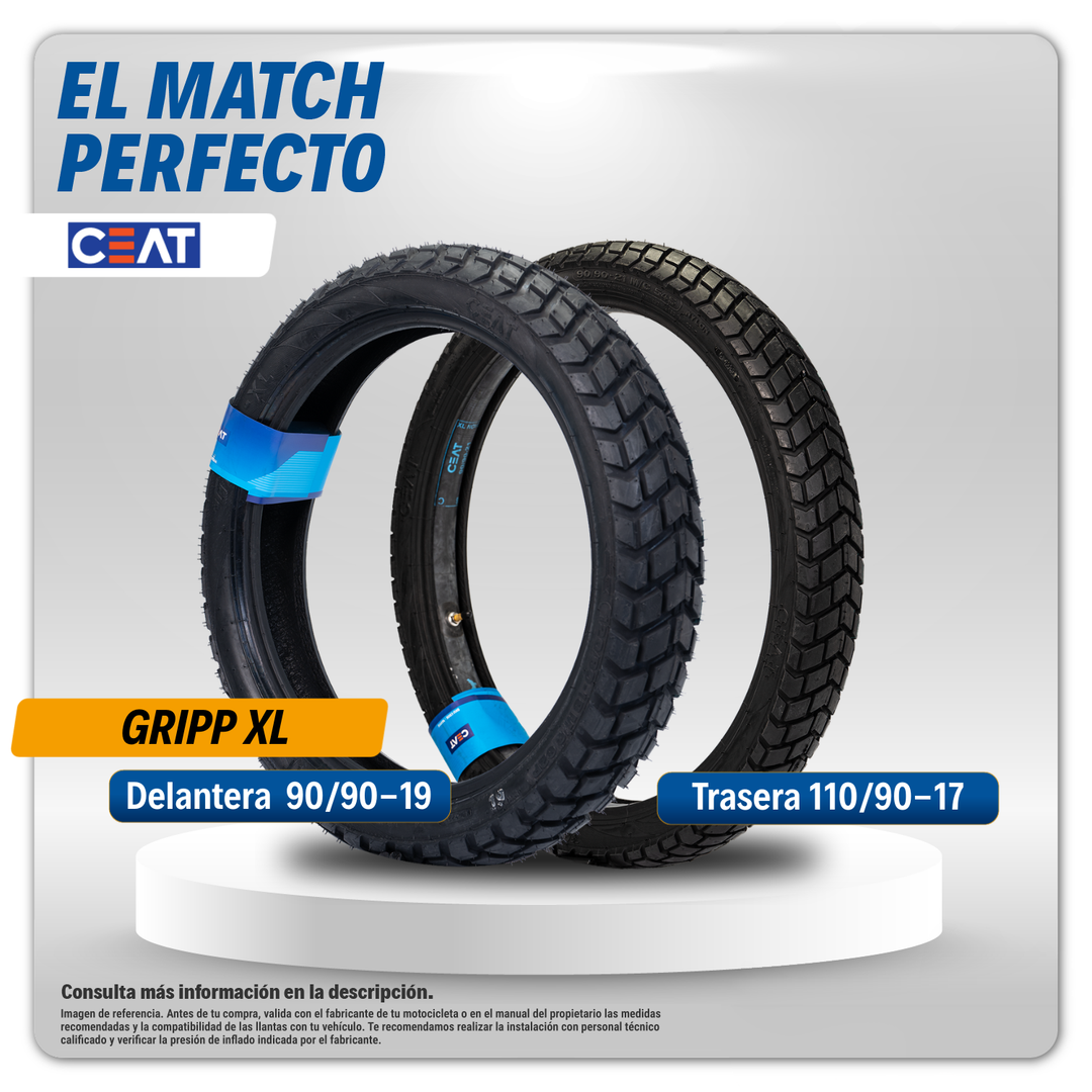 Combo de Llantas CEAT | 110/90-17 y 090/90-19 Gripp XL