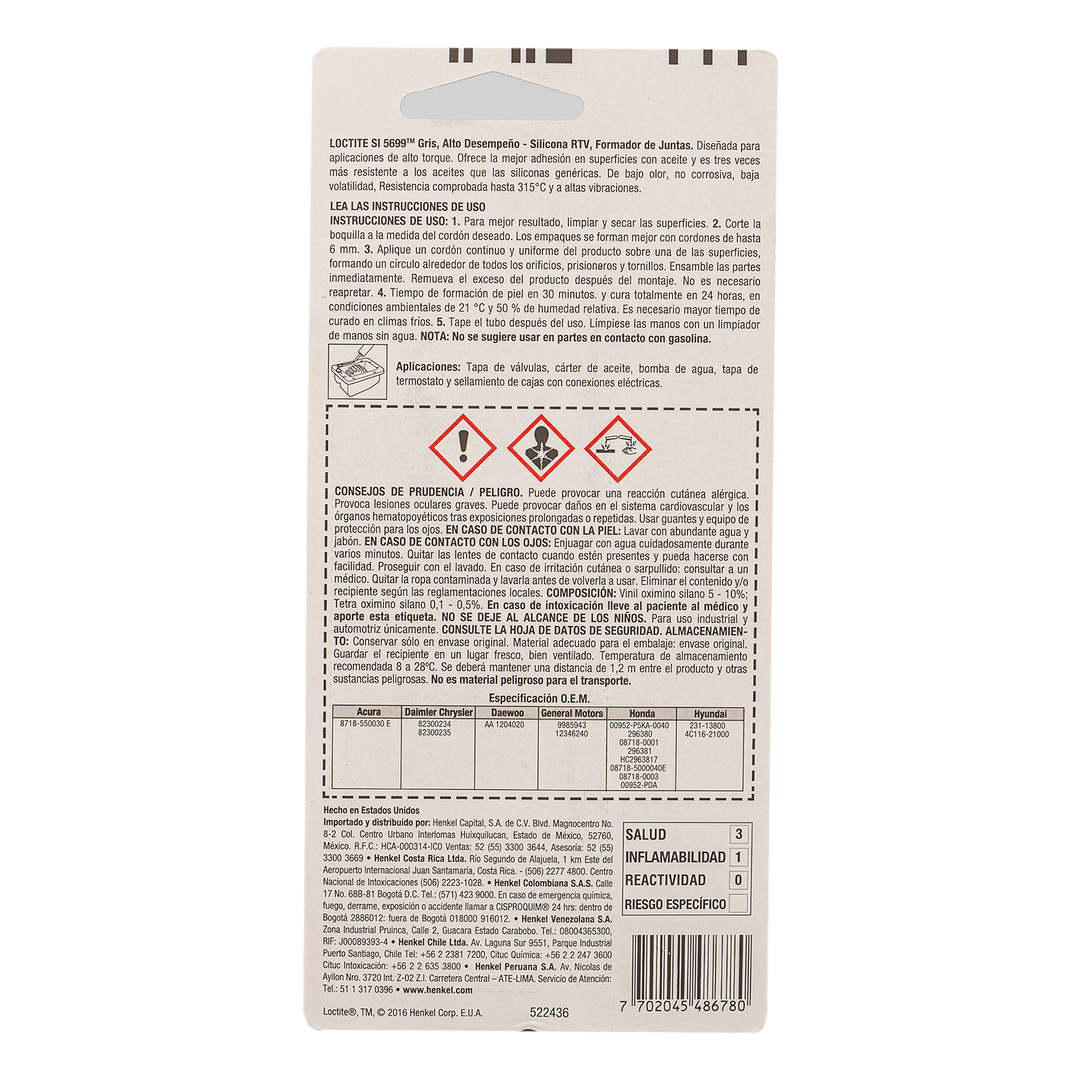 Silicona LOCTITE Gris de 50 Gramos