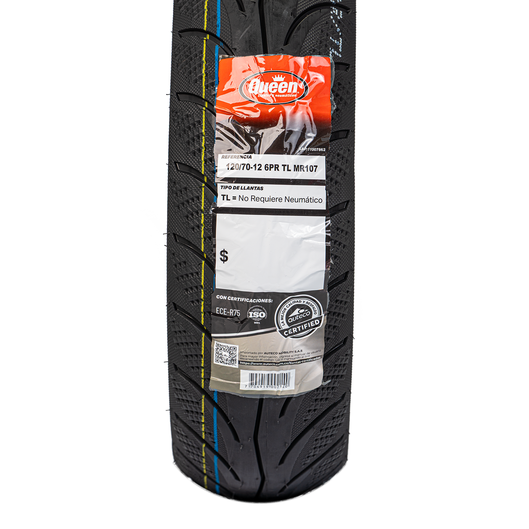 Llanta Queen Tire 120/70-12 MR107 Trasera Sellomatic - Mundimotos