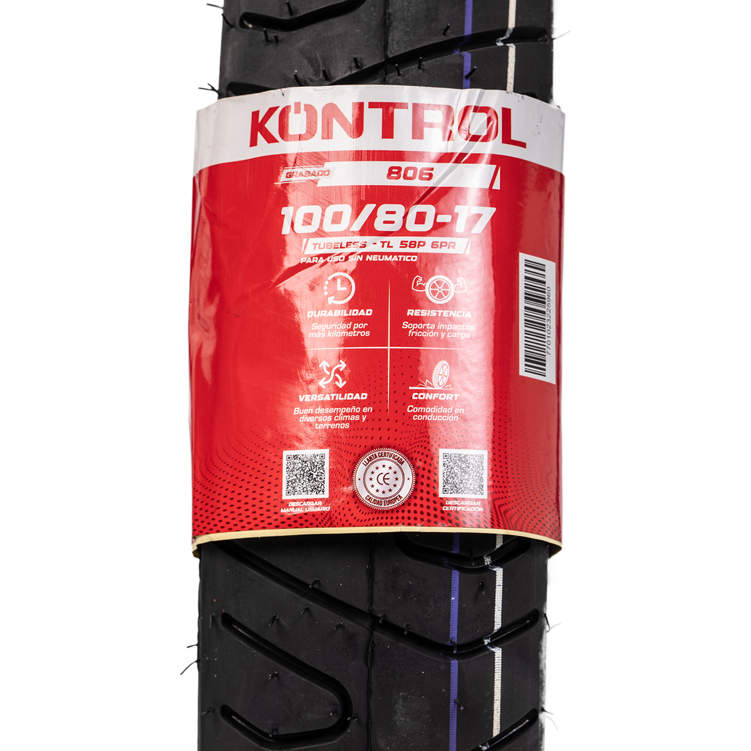 Llanta KONTROL 100/80-17 KNT806 Delantera Sellomatic - Mundimotos