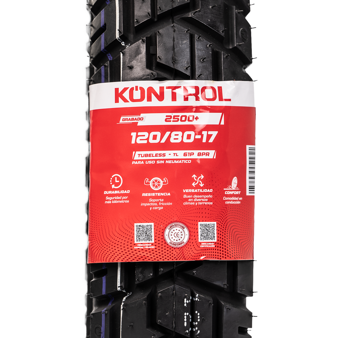 Llanta KONTROL 120/80-17 KNT2500+ Trasera Sellomatic