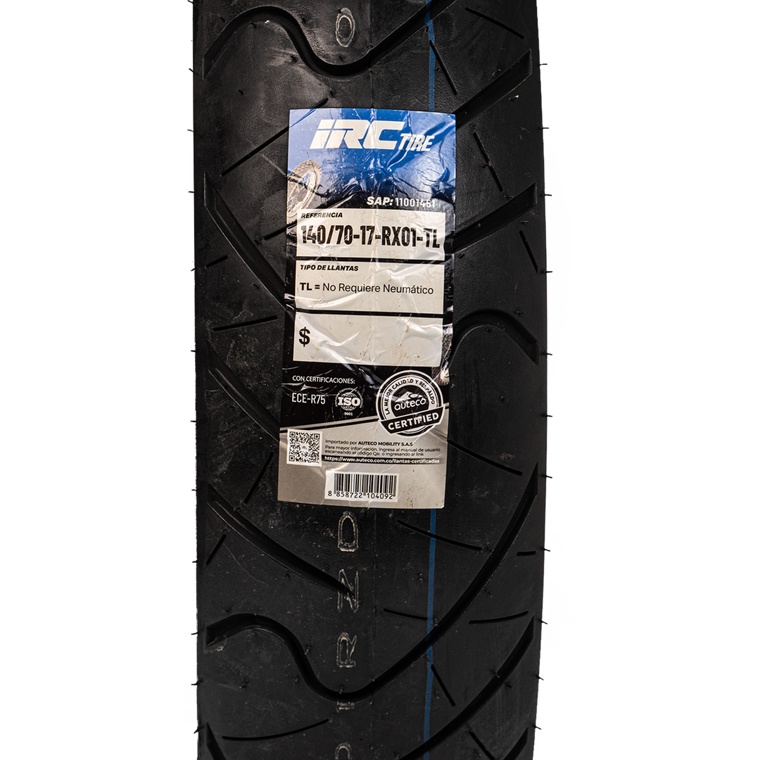 Llanta IRC 140/70-17 RX01 Trasera Sellomatic - Mundimotos
