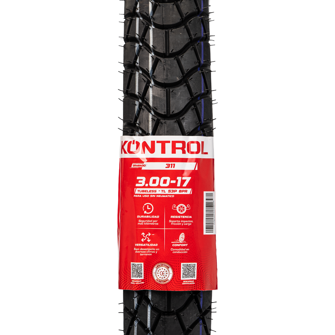 Llanta KONTROL 3.00-17 KNT311 Trasera Sellomatic - Mundimotos