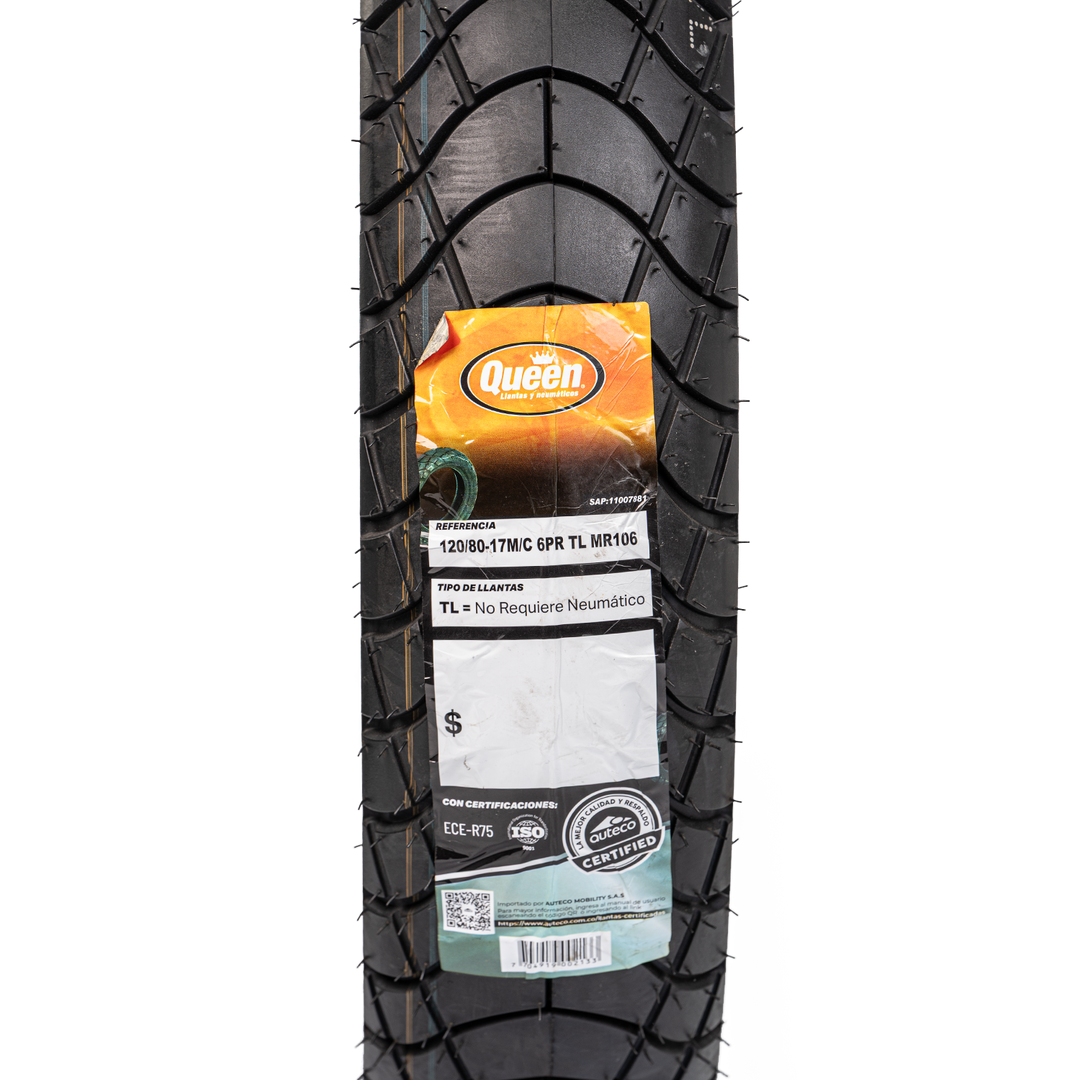Llanta Queen Tire 120/80-17 MR106 Trasera Sellomatic - Mundimotos