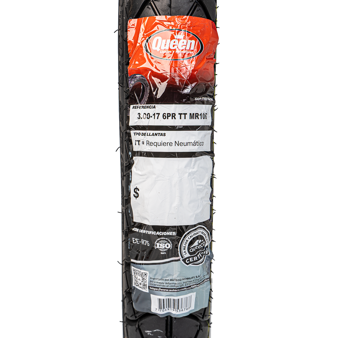 Llanta Queen Tire 3.00-17 MR106 Trasera Neumatico
