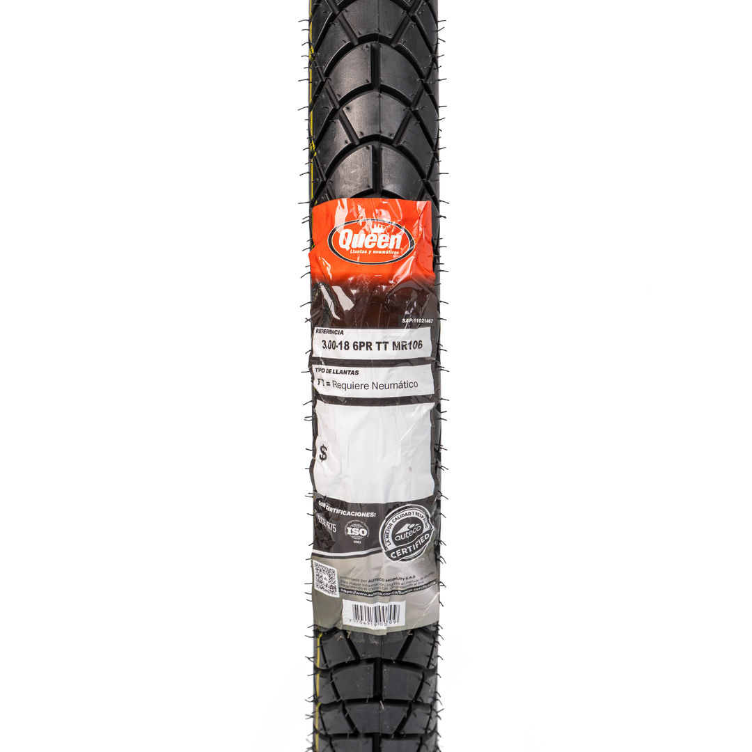 Llanta Queen Tire 3.00-18 MR106 Trasera Neumatico - Mundimotos