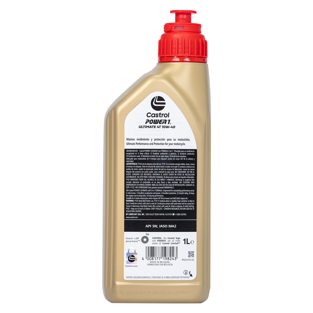 Aceite de Motor Castrol 10W40 Sintetico Power 1 Ultimate 4 Tiempos