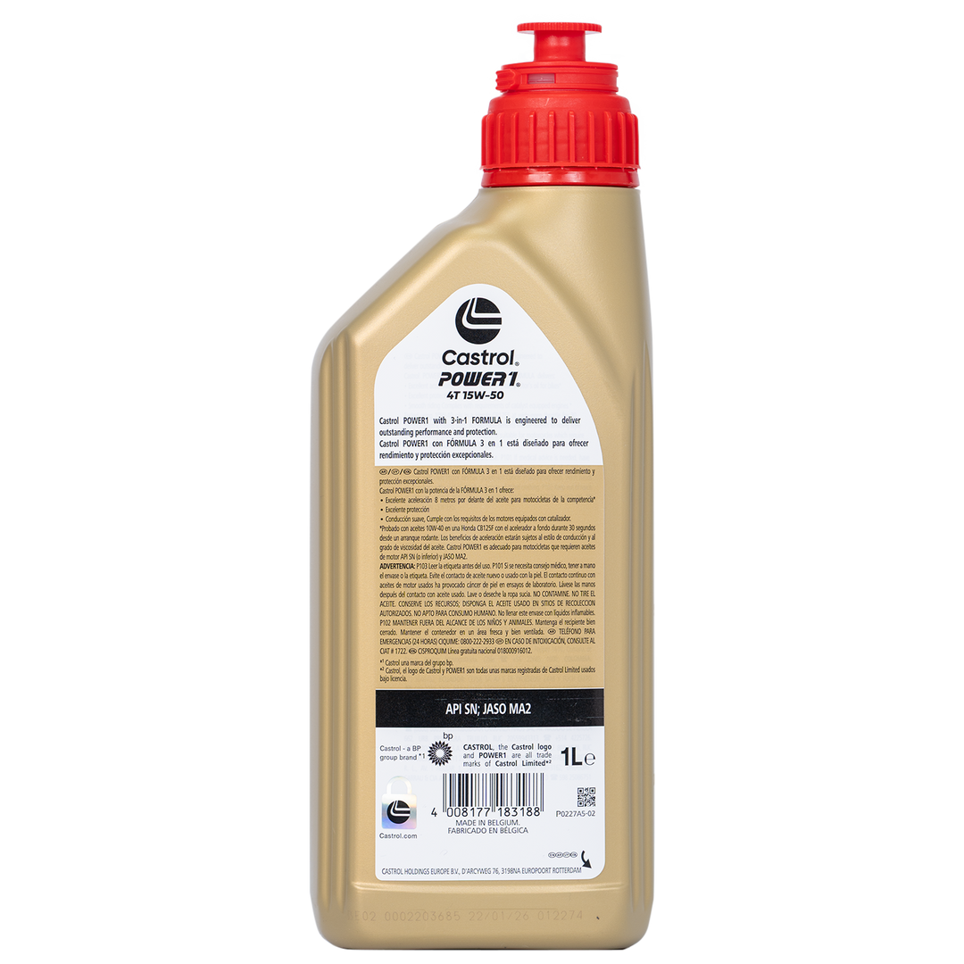 Aceite de Motor Castrol 15W50 Semisintetico Power1 4 Tiempos
