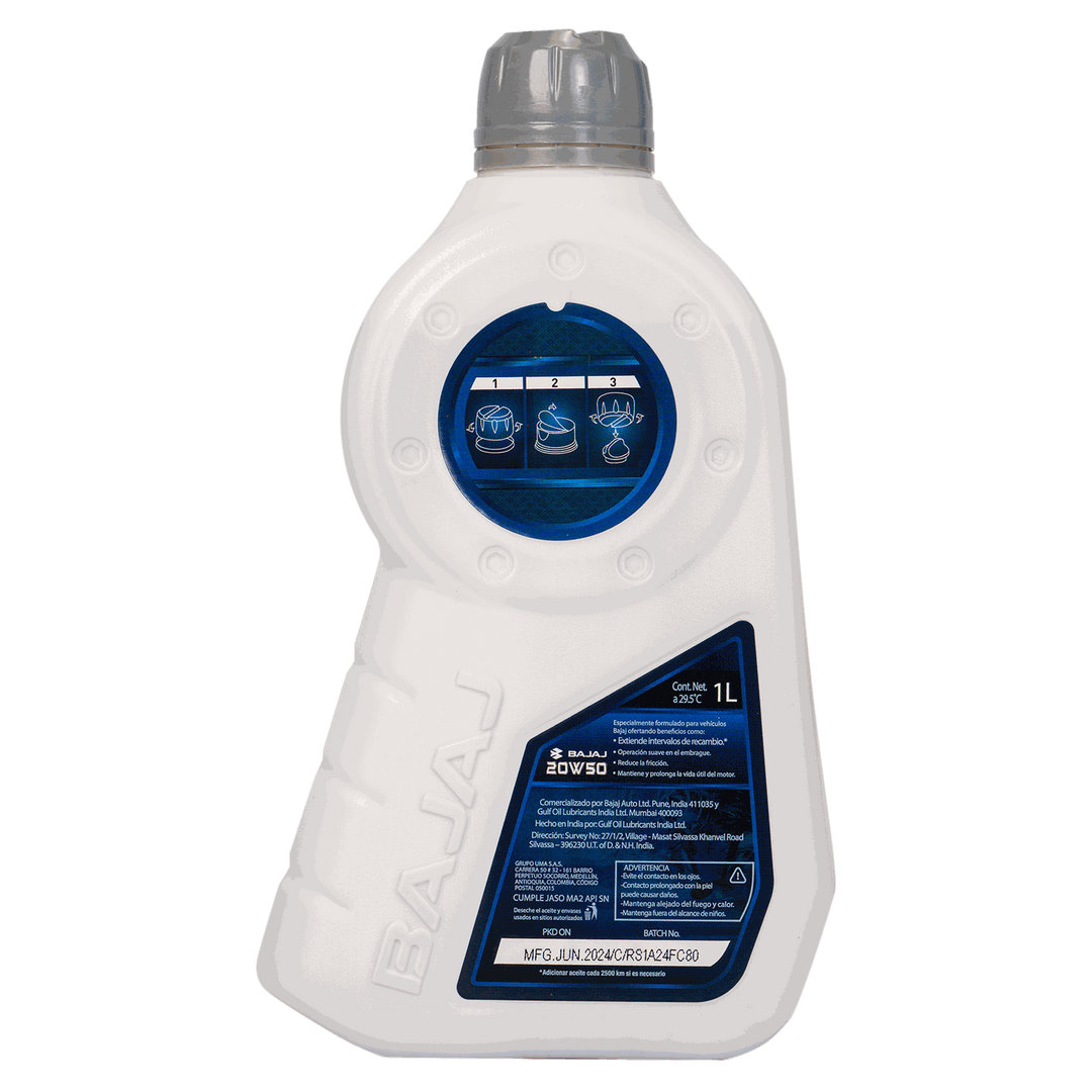 Aceite de Motor Bajaj 20W50 Mineral 1 Litro 4 tiempos