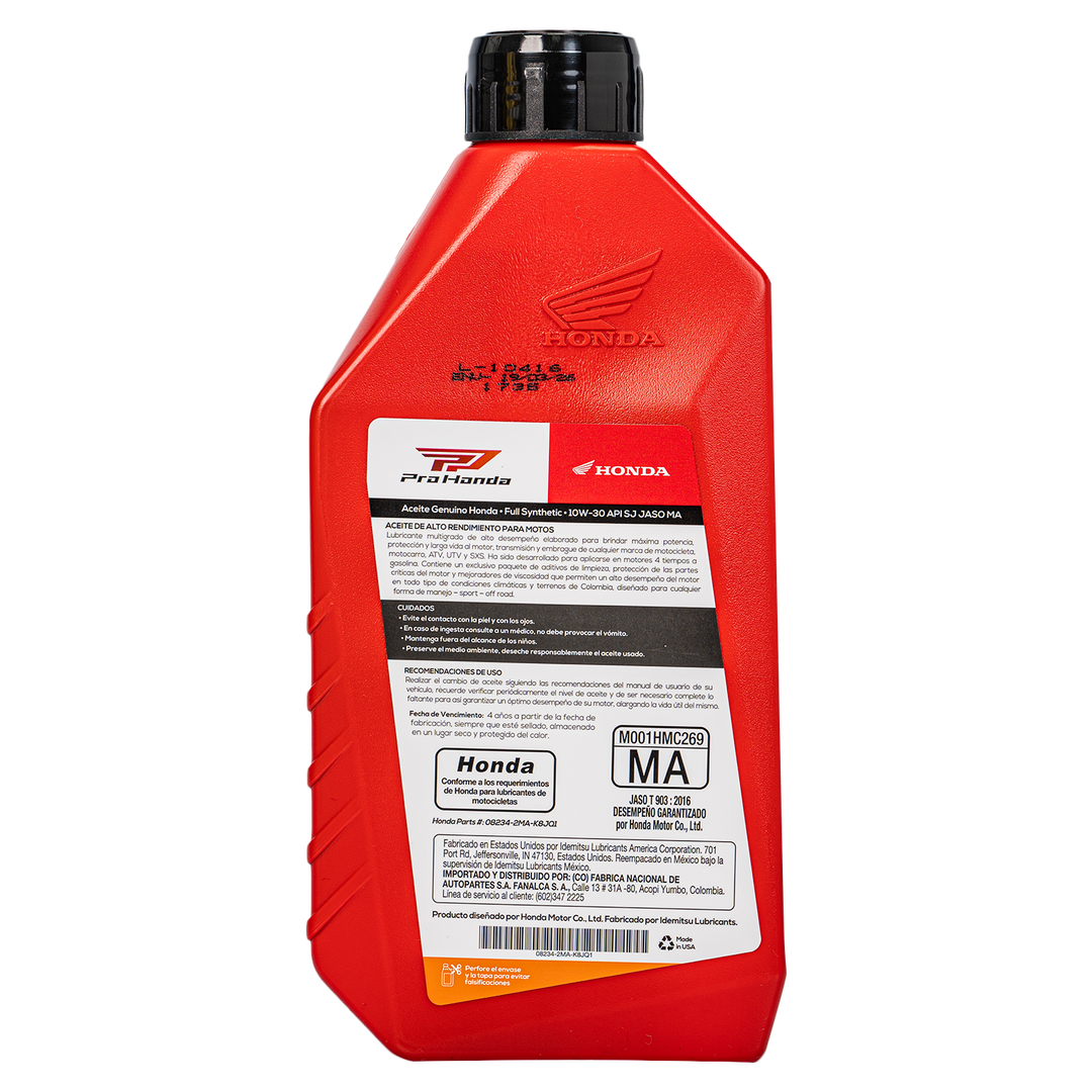 Aceite de Motor Pro Honda 10W30 Sintético 4 Tiempos