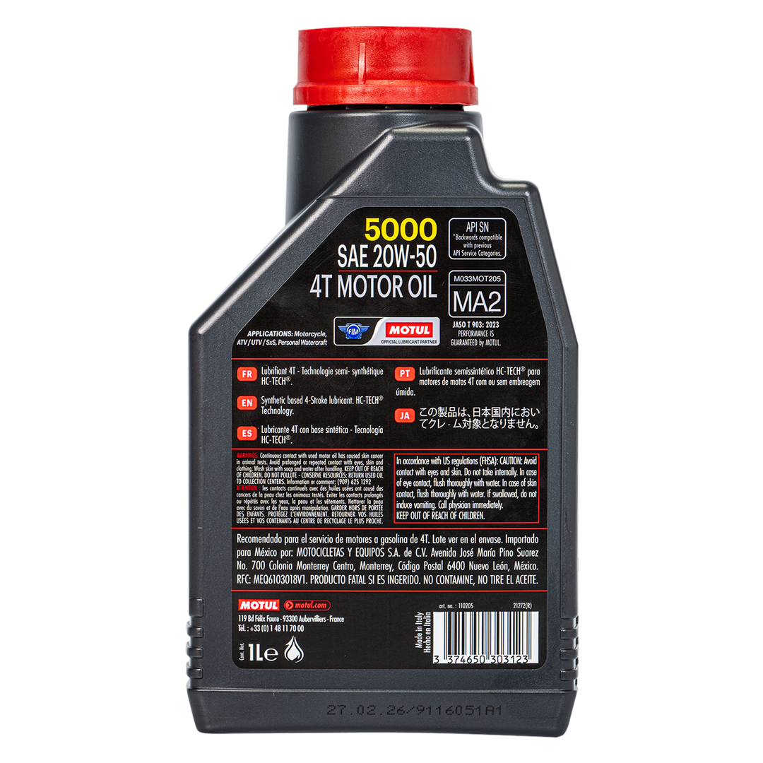 Motul 20W50 Semi-Synthetic 5000 4-Stroke Engine Oil