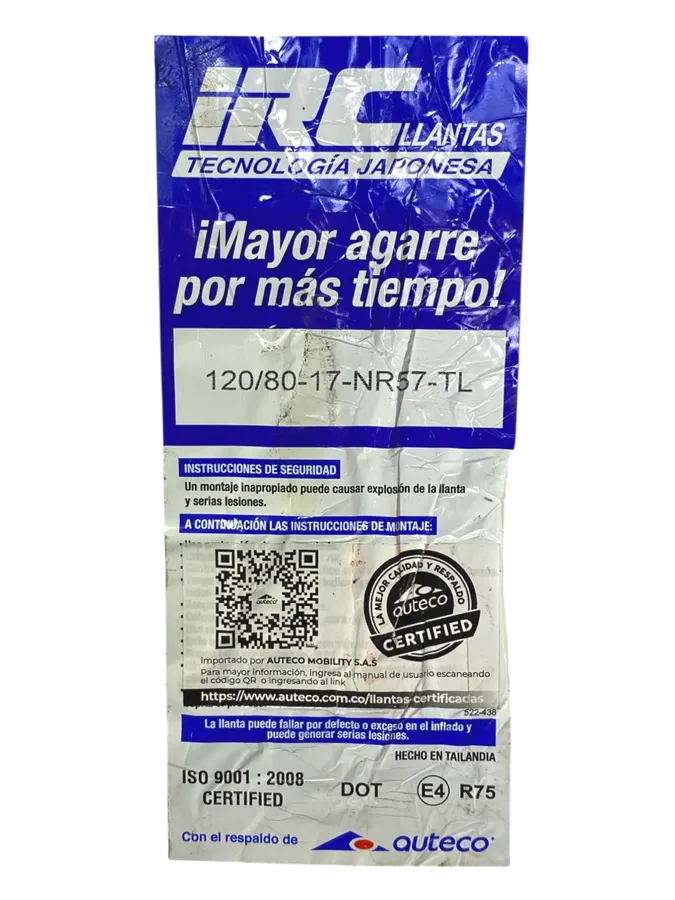 Llanta Irc Nr57 120/80-17 Trasera-Mundimotos