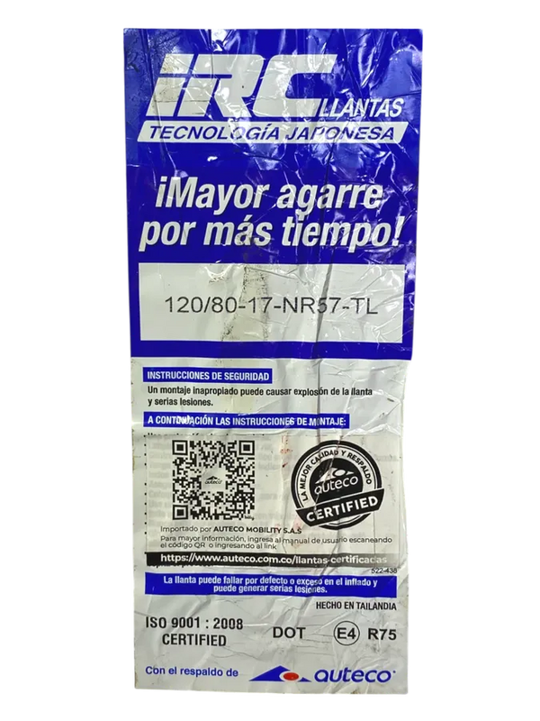 Llanta Irc Nr57 120/80-17 Trasera-Mundimotos