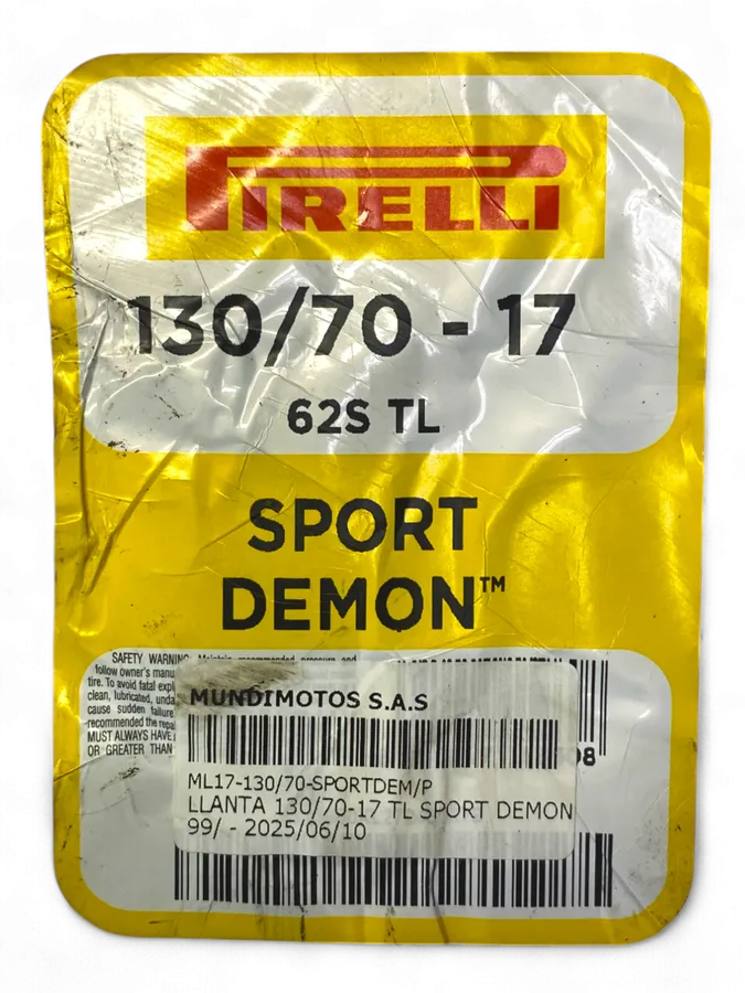 Llanta Pirelli Sport Demon 130/70-17 Trasera Sellomatic-Mundimotos