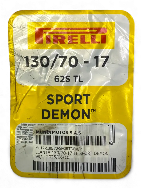 Llanta Pirelli Sport Demon 130/70-17 Trasera Sellomatic-Mundimotos