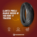 Cargar imagen en el visor de galería, LLANTA 150/60R 17 DIABLO ROSSO III TL RR PIRELLI TRASERA - Mundimotos