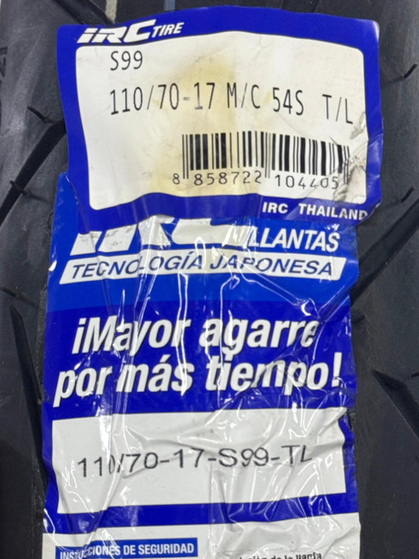 Llanta IRC IZ‑S S99 110/70‑17 TL FR/RR