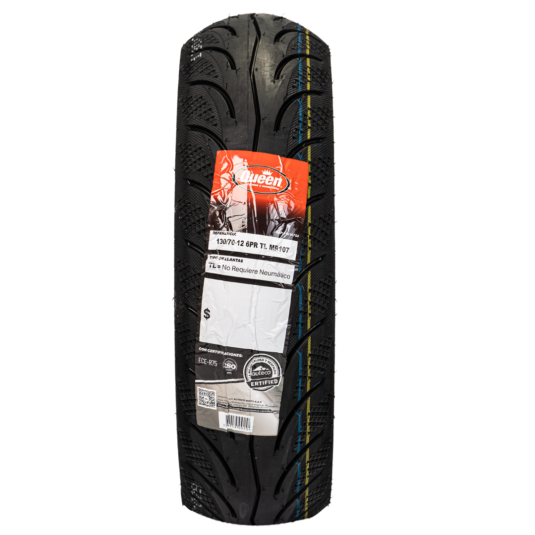Llanta Queen Tire 130/70-12 MR107 Trasera Sellomatic - Mundimotos