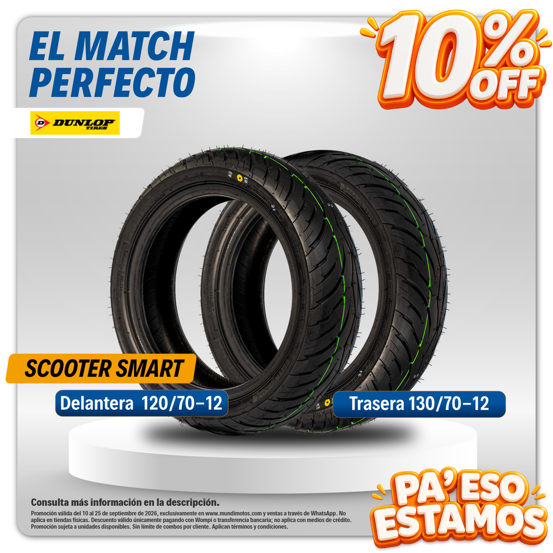 Combo de Llantas Dunlop | 130/70-12 y 120/70-12 Scooter Smart 2