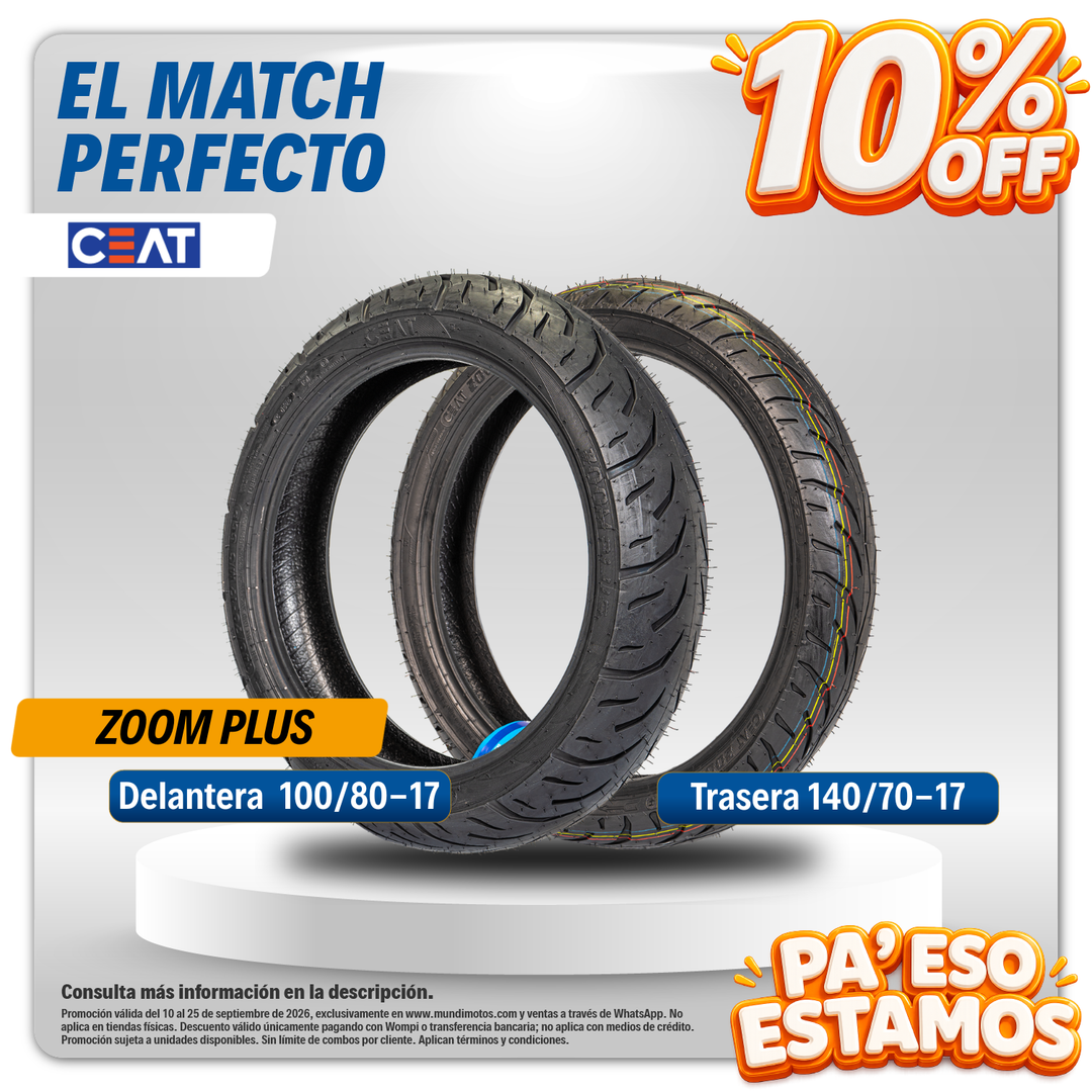 Combo de Llantas CEAT | 140/70-17 y 100/80-17 Zoom Plus