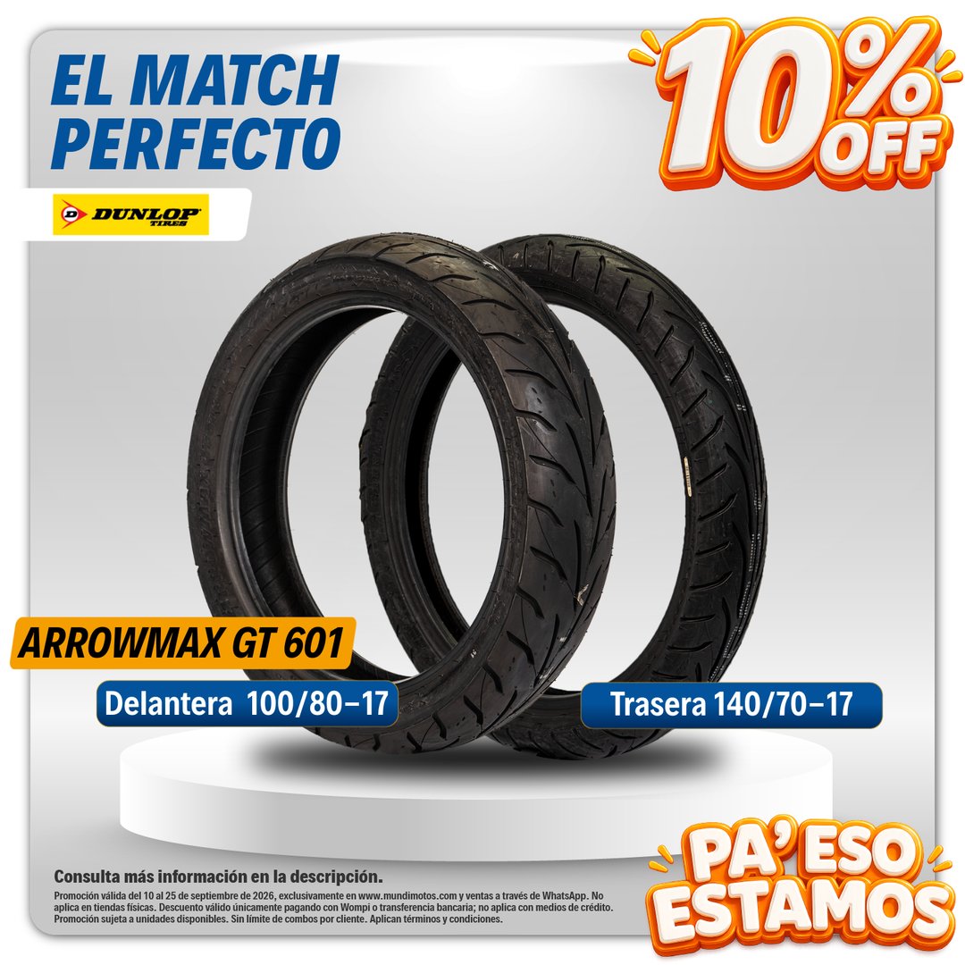 Combo de Llantas Dunlop | 140/70-17 y 100/80-17 Arrowmax GT 601