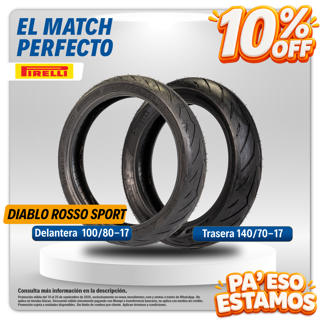 Combo de Llantas Pirelli | 140/70-17 y 100/80-17 Diablo Rosso Sport