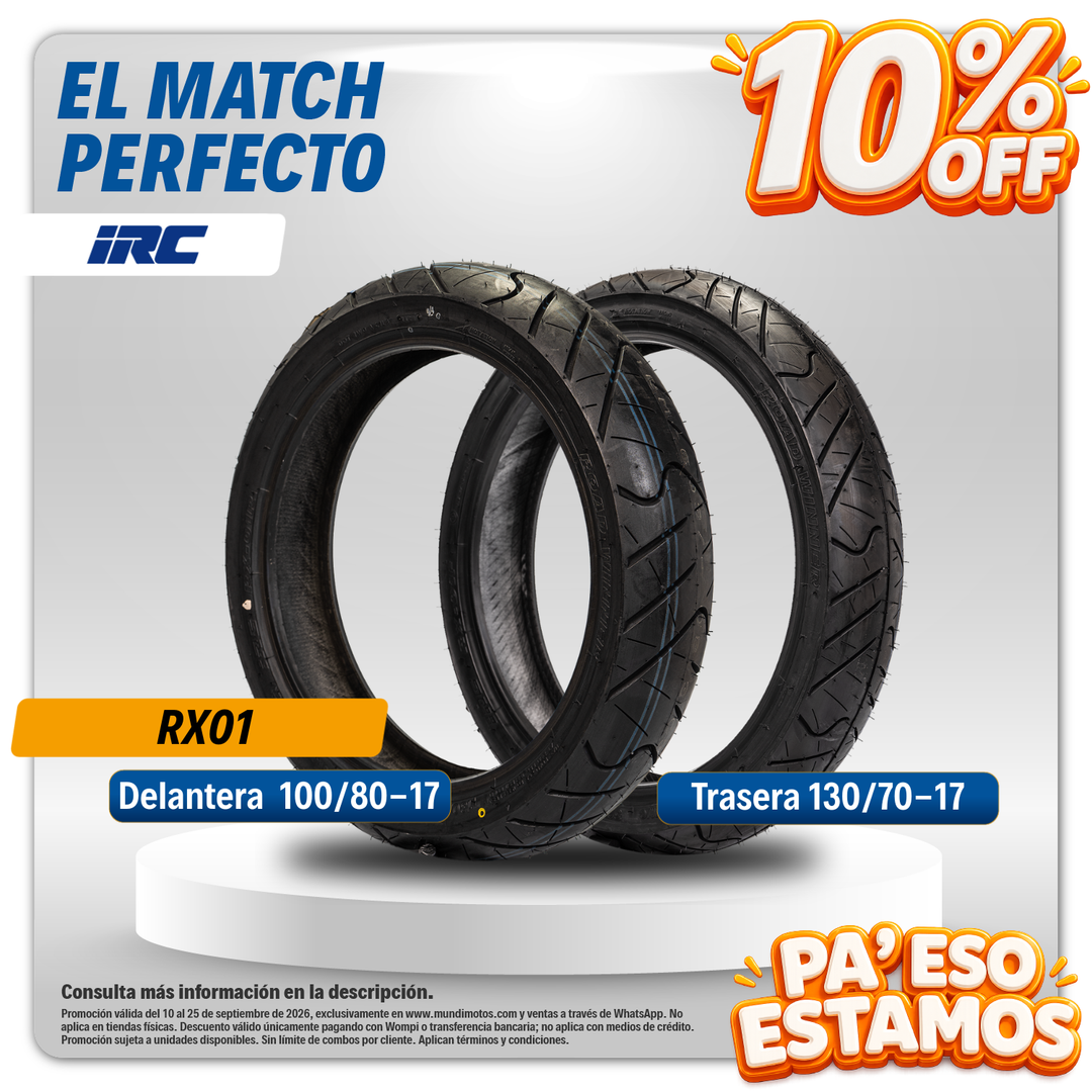 Combo de Llantas IRC | 130/70-17 y 100/80-17 RX01