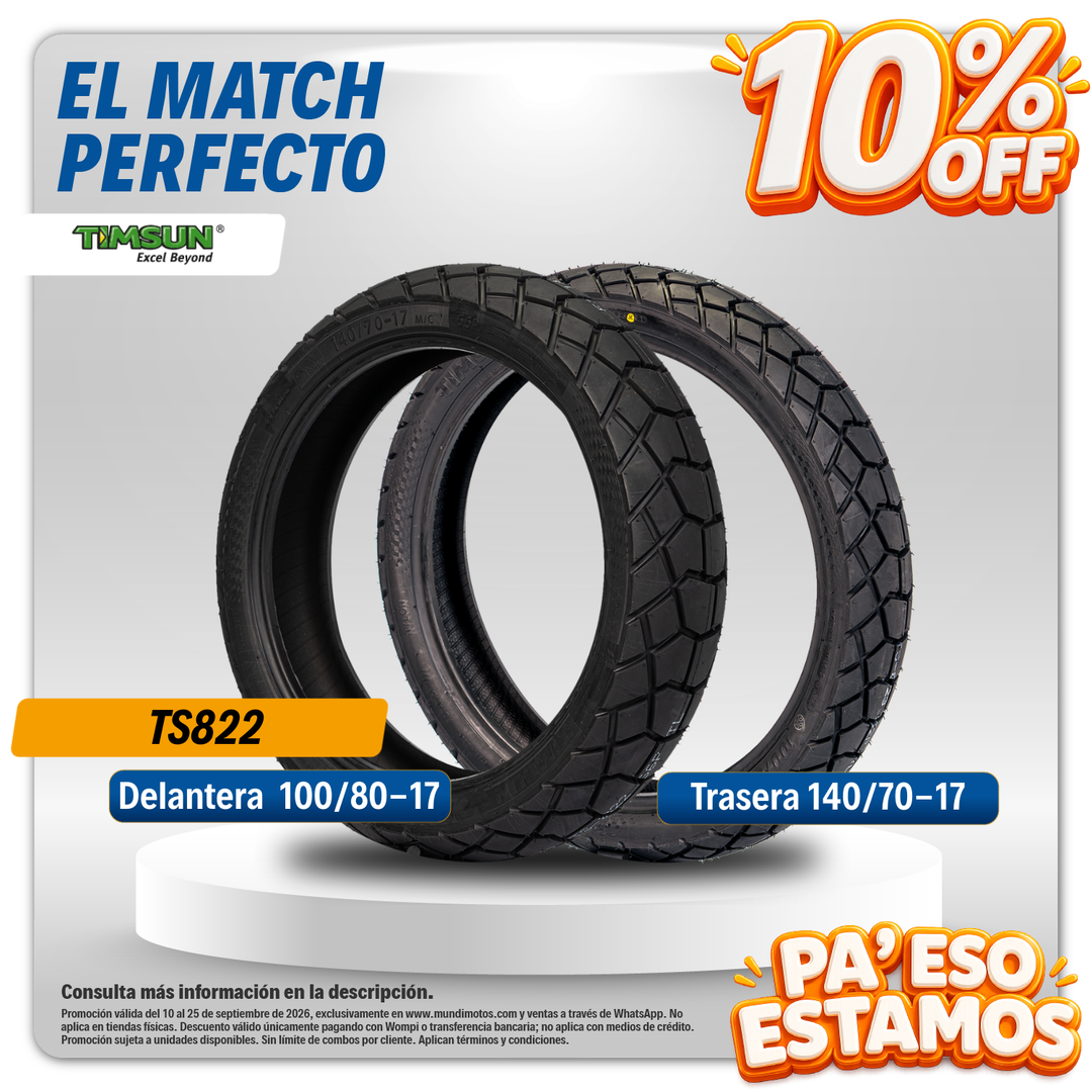 Combo de Llantas Timsun | 140/70-17 y 100/80-17 TS822 Doble Propósito