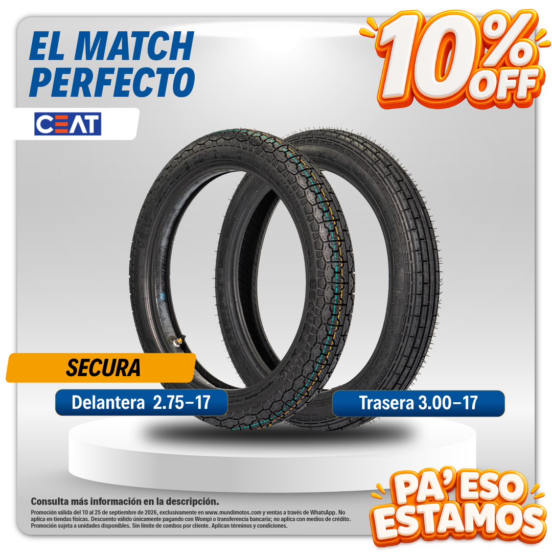 Combo de Llantas CEAT | 300-17 y 275-17 Secura