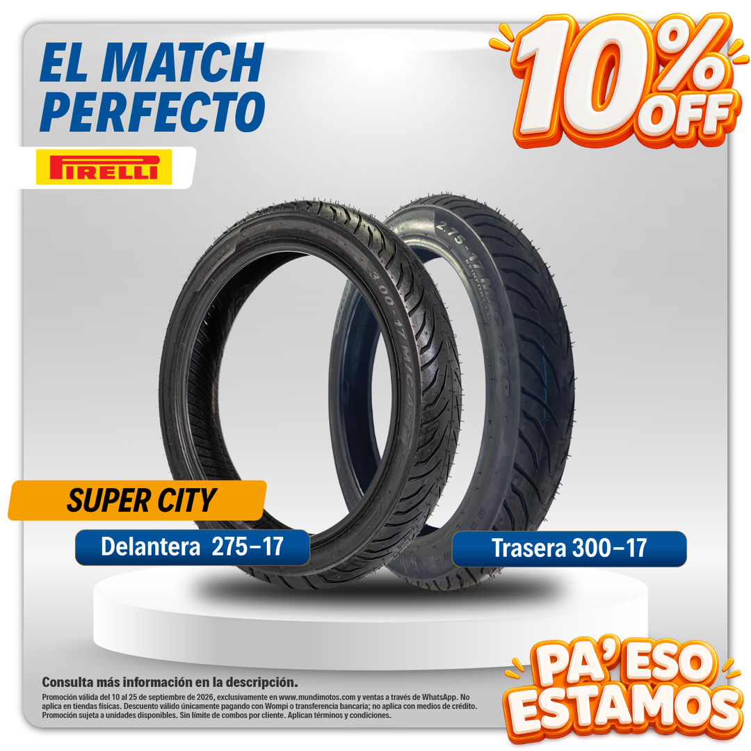Combo de Llantas Pirelli | 300-17 y 275-17 Super City