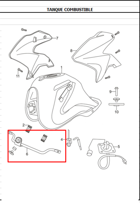 SOPORTE ALETAS TANQUE TTR/TTX180 ORIGINAL - Mundimotos