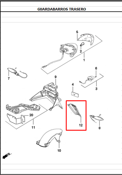 Cola Guardabarro Trasero Akt Dynamic Original - Genuine parts - Mundimotos