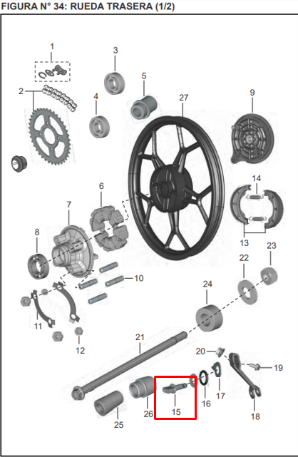 EJE LEVA FRENO RR PULSAR/KB125 ORIGINAL - Mundimotos