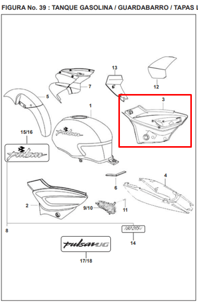 Tapa Derecho Bajaj PULSAR 180 Sin Pintar Hasta Mod. 2007 Original - Genuine parts