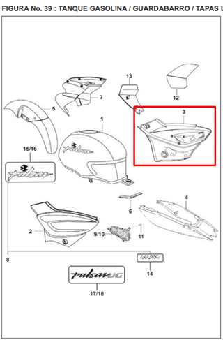 Tapa Derecho Bajaj PULSAR 180 Sin Pintar Hasta Mod. 2007 Original - Genuine parts