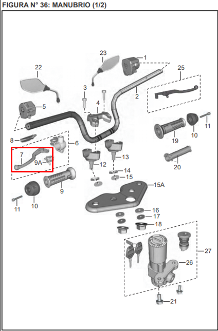 MANIGUETA LH PULSAR 135SL/200 NS CORTA ORIGINAL - Mundimotos