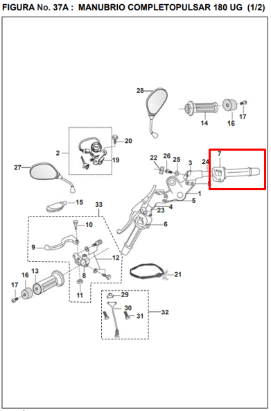 Comando derecho bajaj PULSAR 180 gt original - genuine parts