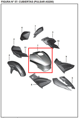 CUBIERTA TANQUE PULSAR 200 NS/AS/150AS ORIGINAL - Mundimotos