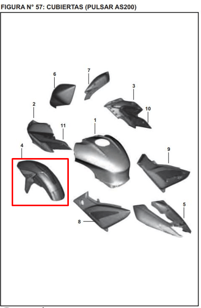 Guardabarro traseraero frontal bajaj PULSAR 200 NS sin color original - genuine parts