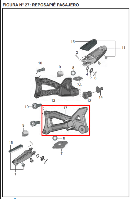 SOPORTE POSAPIE RR/LH DIS125ST ORIGINAL - Mundimotos