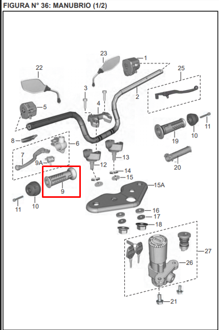 Manigueta Izquierdo Bajaj Discover 125St Original - Genuine parts - Mundimotos