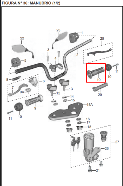 Manilar Derecho Bajaj Discover125St Original - Genuine parts - Mundimotos
