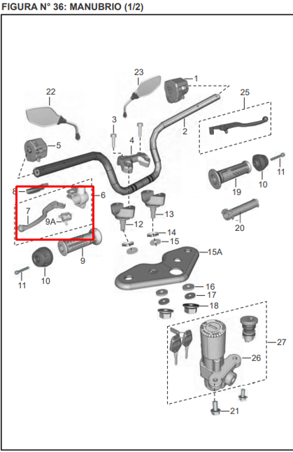 SOPORTE Y MANIGUETA LH DISCOVER 100 M/125ST ORIGINAL - Mundimotos